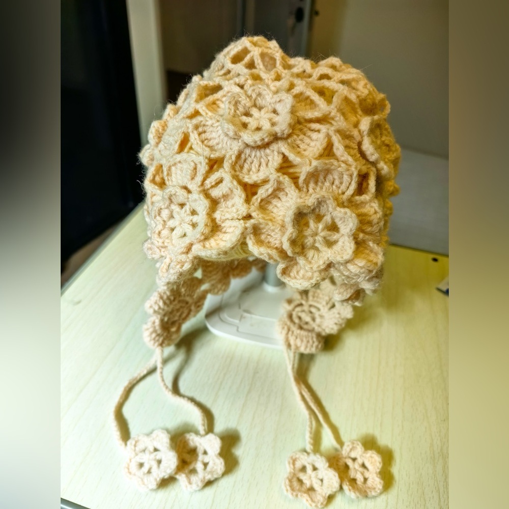 Brand New Handmade Crochet Flower Beanie – Oversized (Adult & Kids)